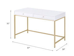 Ottey White High Gloss & Gold Finish Writing Desk