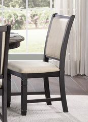 Beautiful Black Finish Wooden Side Chairs 2pcs Set Beige Color Textured Fabric Upholstered Dining Chairs