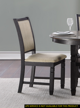 Beautiful Black Finish Wooden Side Chairs 2pcs Set Beige Color Textured Fabric Upholstered Dining Chairs