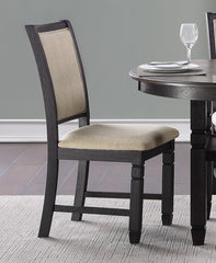 Beautiful Black Finish Wooden Side Chairs 2pcs Set Beige Color Textured Fabric Upholstered Dining Chairs
