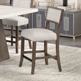 Contemporary Style 2pc Counter Height Stool Upholstered Seat And Back Rest Dark Walnut And Light Gray Finish Dining Room