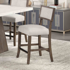 Contemporary Style 2pc Counter Height Stool Upholstered Seat And Back Rest Dark Walnut And Light Gray Finish Dining Room