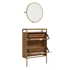 Wall-mounted Shoe Cabinet with Mirror, Brown finish