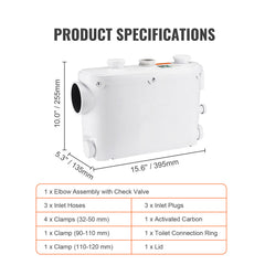Macerator Pump 500W 29 GPM Flow 26 ft Head Lift Pump for Wall-Hung Toilet Sink