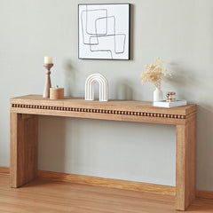 64in Rustic Wood Console Table – Elegant Entryway Table with Decorative Beaded Trim
