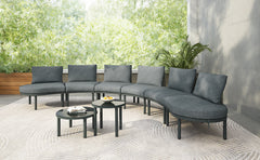 TOPMAX 8-Piece Patio Sofa Furniture Set, Half Moon Outdoor Sectional Sofa with 2 High-Low Coffee Tables, PE Wicker Rattan, Tempered Glass, 6 Pillows & Cushions, for Backyard, Garden, Poolside,Gray