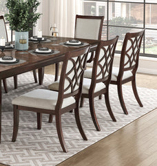Formal Traditional 9pc Dining Set Table and Chairs Separate Extension Cherry Finish with Dark Walnut Inlay Wooden Furniture