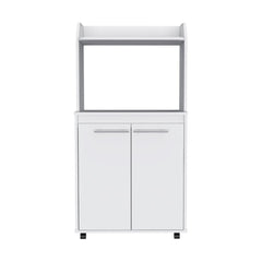 Kitchen Cart Totti, Double Door Cabinet, One Open Shelf, Two Interior Shelves, White Finish