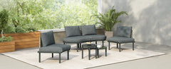 TOPMAX 6-Piece Patio Sofa Furniture Set, Half Moon Outdoor Sectional Sofa with 2 High-Low Coffee Tables, PE Wicker Rattan, Tempered Glass, 4 Pillows & Cushions, for Backyard, Garden, Poolside,Gray
