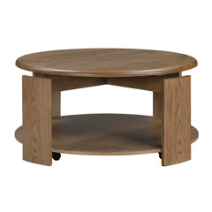 Brown Finish Cocktail Table with Swivel Top Open Shelf Caster Movement Living Room Furniture 1pc Round Coffee Table