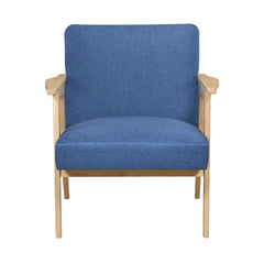 Modern Home Furniture Blue Fabric Upholstery 1pc Accent Chair Solid Rubberwood Natural Finish Contemporary Cushion Seat
