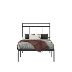Twin Size Platform Bed With Headboard, Black finish