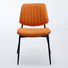 A&A Furniture, Dining Chairs Set of 2 Mid Century Modern Retro Faux Leather Chair with Walnut Bentwood Back Upholstered Seat Metal Legs Adjustable Foot for Kitchen Dining Room Chairs(Orange PU)