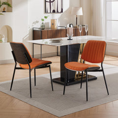 A&A Furniture, Dining Chairs Set of 2 Mid Century Modern Retro Faux Leather Chair with Walnut Bentwood Back Upholstered Seat Metal Legs Adjustable Foot for Kitchen Dining Room Chairs(Orange PU)