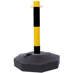 4 Pack Traffic Delineator Post Cones with Fillable Base, Adjustable Plastic Safety Barrier with 5Ft Plastic Chain, Outdoor and Indoor Crowd Control Stanchion for Traffic Control and
warning Y/B