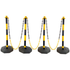 4 Pack Traffic Delineator Post Cones with Fillable Base, Adjustable Plastic Safety Barrier with 5Ft Plastic Chain, Outdoor and Indoor Crowd Control Stanchion for Traffic Control and
warning Y/B