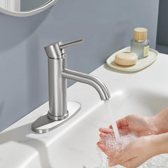 Single Handle Bathroom Faucet Lavatory Faucet Stainless Steel Single Hole-T10, Brushed Nickel