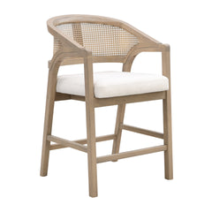 Wooden Frame Counter stool with rattan back-Light Ash-set of 2
