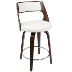 Cecina Mid-Century Modern Counter Stool with Swivel in Cherry and White Faux Leather by LumiSource - Set of 2