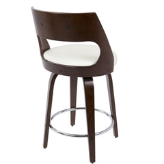Cecina Mid-Century Modern Counter Stool with Swivel in Cherry and White Faux Leather by LumiSource - Set of 2