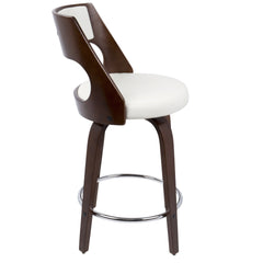 Cecina Mid-Century Modern Counter Stool with Swivel in Cherry and White Faux Leather by LumiSource - Set of 2