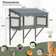 Cat Catio, Window Box Enclosure for Indoor Cats, Wooden Window Perch House, Expandable for Multi Kittens, Secure Comfortable Outdoor Haven for Pets