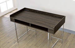 Modern Contemporary USB Supported Computer Desk With Drawer Space Providing Storage, Wood And Steel Construction
