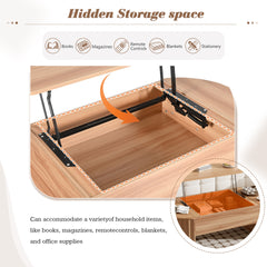 U-Can 47.2''Lift Top Coffee Table with Hidden Compartment, Partially Assembled Wooden Center Table, Modern Oval Lift Tabletop for Home Living Room