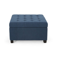 Upholstered Tufted Fabric Storage Ottoman, Navy Blue