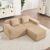 Modular 2 Seat L Shape Sectional Boneless Sofa, Cloud Sectional Couch with Deep Seat, Modern Modular 2-Seat Sofa Couch with Throw Pillows and 1 Movable Ottoman, Corduroy Fabric Camel