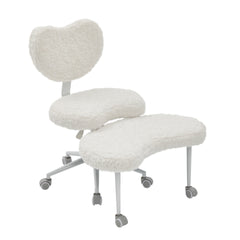 Artificial rabbit hair Meditation Chair Plus, Cross Legged Chair with Wheels, ADHD Chair, Criss Cross Desk Chair with Lumbar Support and Adjustable Stool, Flexible Design for Fidgety Sitters, Beige