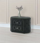 Luxurious 1pc Oval Nightstand Plush Tufted Upholstery 8mm Tempered Glass Top Rounded Sides Two Storage Drawers Sparkling Knobs Wooden Bedroom Furniture Black