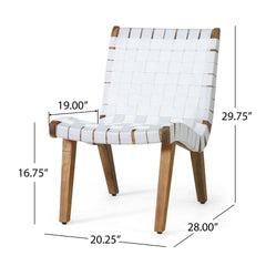 Outdoor Acacia Wood and Rope Weave 3 Piece Chat Set, White and Teak