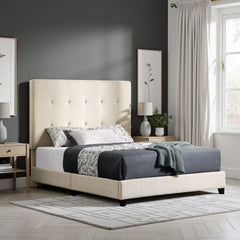 Queen Size Beige Tufted Upholstered Platform Bed