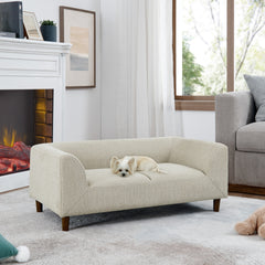 Pet sofa with backrest and armrests, modern rectangular pet sofa suitable for small and medium dogs, soft cushion comfortable dog sofa,--BEIGE