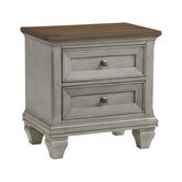 Two Drawers Nightstand Antique Gray and Brown Finish Bedroom Furniture 1pc