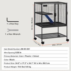 34" Metal Small Animal Cage 2-Tier Rolling Ferret Cage with Tray A Ramp