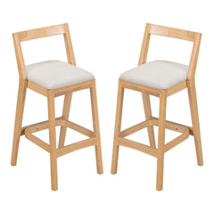 Jasper Indoor Rubberwood Barstool, Natural Finished and Beige Upholstery, Set of 2