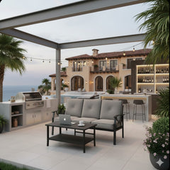 2 Piece Outdoor Patio Set, 70” All-Weather Metal 3-Seat Metal Patio Sofa and Rectangular coffee Table , Black Frame with Gray Cushions