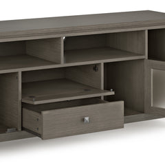 Cosmopolitan 72 inch Wide Solid Wood TV Stand in Farmhouse Grey For TVs up to 80 inches
