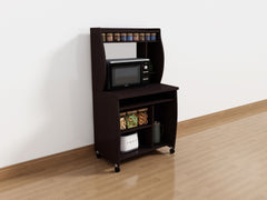 Microwave cart computer cart utility cart with hutch shelves spice rack mobile on locking castors red cocoa espresso