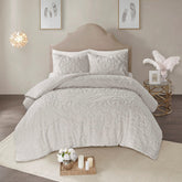 3-Piece Tufted Cotton Chenille Medallion Comforter Set Grey King/Cal King