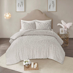 3-Piece Tufted Cotton Chenille Medallion Comforter Set Grey King/Cal King