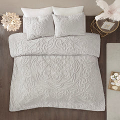 3-Piece Tufted Cotton Chenille Medallion Comforter Set Grey King/Cal King
