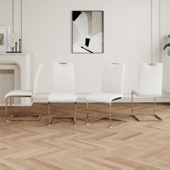 Modern Dining Chairs with Faux Leather Padded Seat Dining Living Room Chairs Upholstered Chair with Chrome Metal Legs Design for Kitchen, Living, Bedroom, Dining Room Side Chairs Set of 4