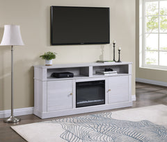 Iris 70"W White Walnut Finish TV Stand Console with Fireplace and Heater