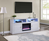Iris 70"W White Walnut Finish TV Stand Console with Fireplace and Heater