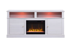 Iris 70"W White Walnut Finish TV Stand Console with Fireplace and Heater
