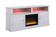 Iris 70"W White Walnut Finish TV Stand Console with Fireplace and Heater