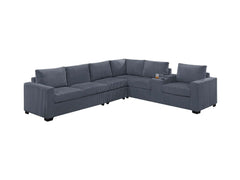 Modern Large Family Dark Gray Corduroy 6pc Sectional Set Living Room One Arm Loveseat Wedge Console Armless Chair Couch Set